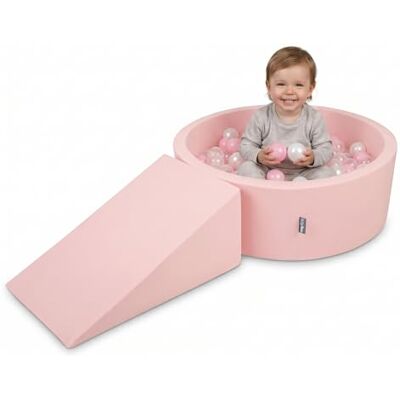 KiddyMoon Aire de Jeux en Mousse avec Piscine à Balles 90x30cm et Rampe 100 Balles 7cm pour Bébés et Enfants Rose: Rose poudré Perle Transparent - Publicité KiddyMoon Aire de Jeux en Mousse avec Piscine à Balles 90x30cm et Rampe 100 Balles 7cm pour Bébés et Enfants Rose: Rose poudré Perle Transparent - Publicité