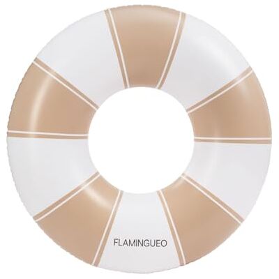 Flamingueo Bouée Gonflable pour Plage et Piscine Forme Donut Design Bicolore PVC Résistant Double Valve Beige et Blanc - Publicité Flamingueo Bouée Gonflable pour Plage et Piscine Forme Donut Design Bicolore PVC Résistant Double Valve Beige et Blanc - Publicité