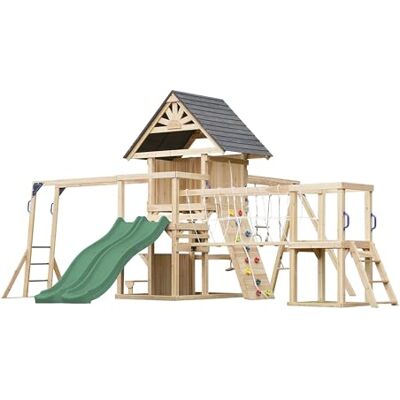AXI Hunter Aire De Jeux en Bois, 2 Balançoires, Toboggan Double, Vert Maisonnette XXL/Equipement De Jeux pour Enfants avec Structure d'escalade, Pont Suspendu Et Trapèze pour Le Jardin - Publicité AXI Hunter Aire De Jeux en Bois, 2 Balançoires, Toboggan Double, Vert Maisonnette XXL/Equipement De Jeux pour Enfants avec Structure d'escalade, Pont Suspendu Et Trapèze pour Le Jardin - Publicité