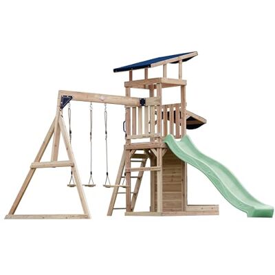 AXI Malik Aire De Jeux en Bois avec 2 Balançoires, Toboggan Vert Pastel/Aire De Jeux Extérieur, Bac À Sable, Mûr De Jeux/Toboggan avec Raccordement À Eau Portique Balançoire/Jeux en Bois Extérieur - Publicité AXI Malik Aire De Jeux en Bois avec 2 Balançoires, Toboggan Vert Pastel/Aire De Jeux Extérieur, Bac À Sable, Mûr De Jeux/Toboggan avec Raccordement À Eau Portique Balançoire/Jeux en Bois Extérieur - Publicité