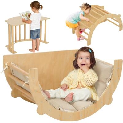 AIYAPLAY 3 en 1 Arche Escalade Enfants pour 18 à 48 Mois, Bois Naturel Chaise à Bascule, Table de Jeu avec Coussin, Parcours Motricité Bébé, Bois Massif, pour Garçons & Filles - Publicité AIYAPLAY 3 en 1 Arche Escalade Enfants pour 18 à 48 Mois, Bois Naturel Chaise à Bascule, Table de Jeu avec Coussin, Parcours Motricité Bébé, Bois Massif, pour Garçons & Filles - Publicité