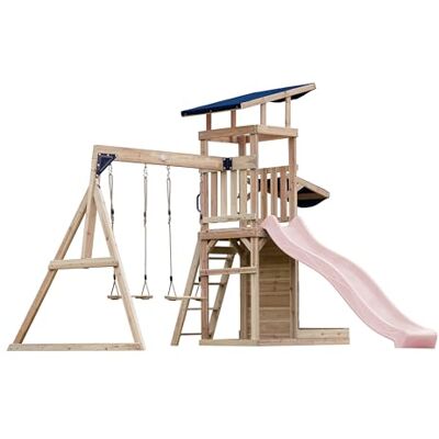 AXI Malik Aire De Jeux en Bois avec 2 Balançoires, Toboggan Rose Pastel/Aire De Jeux Extérieur, Bac À Sable, Mûr De Jeux/Toboggan avec Raccordement À Eau Portique Balançoire/Jeux en Bois Extérieur - Publicité AXI Malik Aire De Jeux en Bois avec 2 Balançoires, Toboggan Rose Pastel/Aire De Jeux Extérieur, Bac À Sable, Mûr De Jeux/Toboggan avec Raccordement À Eau Portique Balançoire/Jeux en Bois Extérieur - Publicité