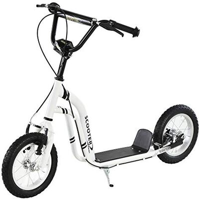 HOMCOM Trottinette Enfants Roues Pneumatiques 12 Pouce 5 à 12 Ans Blanc - Publicité HOMCOM Trottinette Enfants Roues Pneumatiques 12 Pouce 5 à 12 Ans Blanc - Publicité