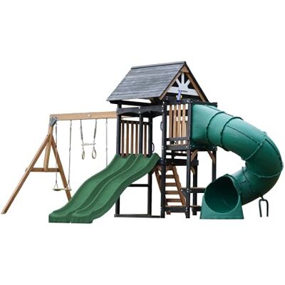AXI Cody Aire De Jeux en Bois, 2 Balançoires, Toboggan Tubulaire Et Double Toboggan Vert Maisonnette XXL pour Enfants avec Structure d'escalade Et Trapèze pour Le Jardin - Publicité AXI Cody Aire De Jeux en Bois, 2 Balançoires, Toboggan Tubulaire Et Double Toboggan Vert Maisonnette XXL pour Enfants avec Structure d'escalade Et Trapèze pour Le Jardin - Publicité