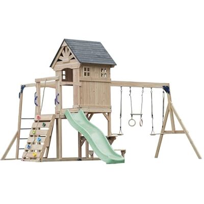 AXI Duncan Aire De Jeux en Bois, 2 Balançoires, 1 Toboggan Vert Pastel Maisonnette/Equipement De Jeux XXL pour Enfants avec Structure d'escalade, Barres Fixes Et Trapèze pour Le Jardin - Publicité AXI Duncan Aire De Jeux en Bois, 2 Balançoires, 1 Toboggan Vert Pastel Maisonnette/Equipement De Jeux XXL pour Enfants avec Structure d'escalade, Barres Fixes Et Trapèze pour Le Jardin - Publicité