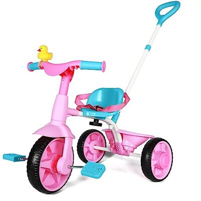 KRIDDO Tricycle 2 en 1 pour Enfants de 18 Mois à 3 Ans, Roues EVA, Cadeau avec Poignée de Poussée et Klaxon en Forme de Canard, Vélo Draisienne, Rose - Publicité KRIDDO Tricycle 2 en 1 pour Enfants de 18 Mois à 3 Ans, Roues EVA, Cadeau avec Poignée de Poussée et Klaxon en Forme de Canard, Vélo Draisienne, Rose - Publicité