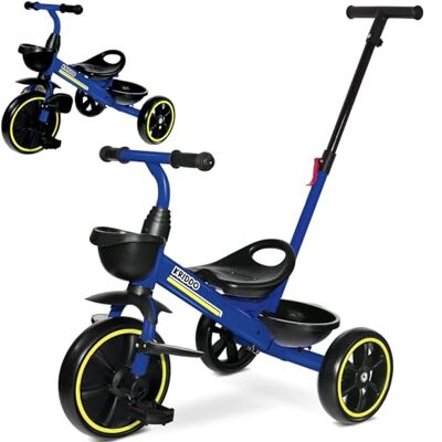 KRIDDO 2-en-1 Tricycle pour Enfants de 18 Mois à 5 Ans Poignée de poussée Extensible pour Une Conduite sans Effort, Tricycle Cadeau de 3 à 5 Ans, Tricycle avec Repose-Pieds Avant Pliable, Bleu - Publicité KRIDDO 2-en-1 Tricycle pour Enfants de 18 Mois à 5 Ans Poignée de poussée Extensible pour Une Conduite sans Effort, Tricycle Cadeau de 3 à 5 Ans, Tricycle avec Repose-Pieds Avant Pliable, Bleu - Publicité