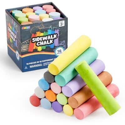 JOYIN Lot de 16 craies de trottoir multicolores lavables non toxiques pour jeux d'art en plein air, peinture sur tableau noir, tableau noir et aire de jeux - Publicité JOYIN Lot de 16 craies de trottoir multicolores lavables non toxiques pour jeux d'art en plein air, peinture sur tableau noir, tableau noir et aire de jeux - Publicité