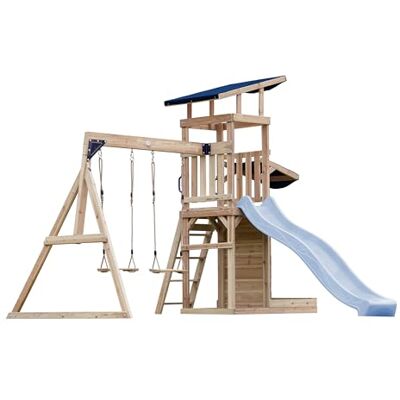 AXI Malik Aire De Jeux en Bois avec 2 Balançoires, Toboggan Bleu Pastel/Aire De Jeux Extérieur, Bac À Sable, Mûr De Jeux/Toboggan avec Raccordement À Eau Portique Balançoire/Jeux en Bois Extérieur - Publicité AXI Malik Aire De Jeux en Bois avec 2 Balançoires, Toboggan Bleu Pastel/Aire De Jeux Extérieur, Bac À Sable, Mûr De Jeux/Toboggan avec Raccordement À Eau Portique Balançoire/Jeux en Bois Extérieur - Publicité