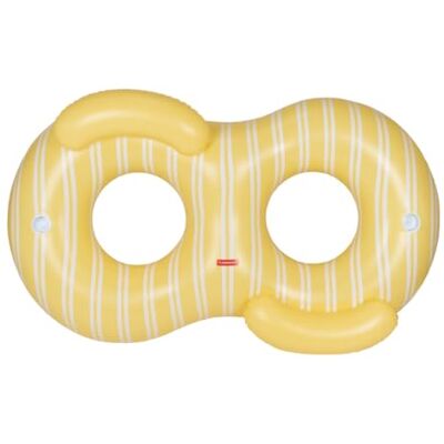Flamingueo Bouee Piscine Géant Matelas Piscine Forme Donut 2 Porte-Boissons Double Valve PVC Résistant Jaune et Blanc - Publicité Flamingueo Bouee Piscine Géant Matelas Piscine Forme Donut 2 Porte-Boissons Double Valve PVC Résistant Jaune et Blanc - Publicité
