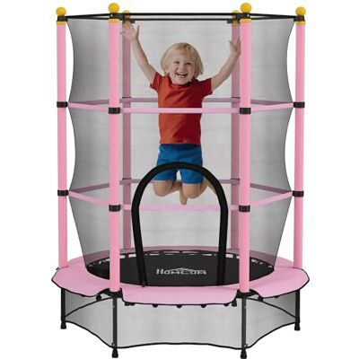 HOMCOM Trampoline Enfant Ø 1,40 × 1,90H m Filet de sécurité Porte zipée Couvre-Ressorts 6 poteaux rembourrés Inclus Rose - Publicité HOMCOM Trampoline Enfant Ø 1,40 × 1,90H m Filet de sécurité Porte zipée Couvre-Ressorts 6 poteaux rembourrés Inclus Rose - Publicité