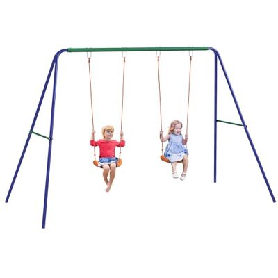 Ensemble de Balancelles en Métal Outsunny avec 2 Balançoires - Équipement de Jeu Extérieur Sûr - Publicité Ensemble de Balancelles en Métal Outsunny avec 2 Balançoires - Équipement de Jeu Extérieur Sûr - Publicité