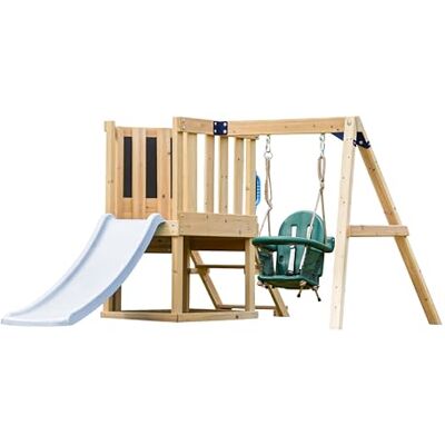 AXI Timo Mini Aire De Jeux Toboggan Bleu Pastel Cabane pour Enfant avec Balançoire pour Bébé, Mur d'escalade Et Tableau Noir Structure De Jeux pour Le Jardin - Publicité AXI Timo Mini Aire De Jeux Toboggan Bleu Pastel Cabane pour Enfant avec Balançoire pour Bébé, Mur d'escalade Et Tableau Noir Structure De Jeux pour Le Jardin - Publicité