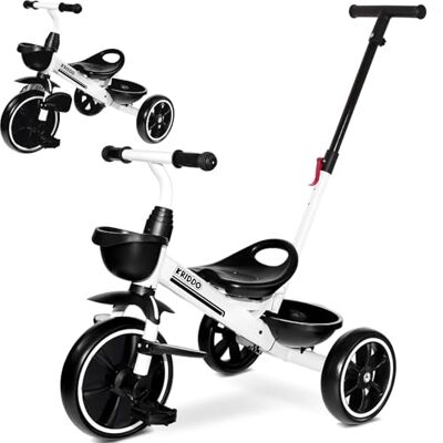 KRIDDO 2-en-1 Tricycle pour Enfants de 18 Mois à 5 Ans Poignée de poussée Extensible pour Une Conduite sans Effort, Tricycle Cadeau de 3 à 5 Ans, Tricycle avec Repose-Pieds Avant Pliable, Blanc - Publicité KRIDDO 2-en-1 Tricycle pour Enfants de 18 Mois à 5 Ans Poignée de poussée Extensible pour Une Conduite sans Effort, Tricycle Cadeau de 3 à 5 Ans, Tricycle avec Repose-Pieds Avant Pliable, Blanc - Publicité