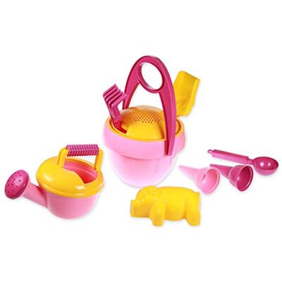 LENA 05421 Set de jeu de sable Happy Sand fille, avec 10 pièces, pour enfants à partir de 2 ans, avec seau, tamis, pelle, râteau, arrosoir, cuillère à glace, 2 cornets à glace et 2 petits moules - Publicité LENA 05421 Set de jeu de sable Happy Sand fille, avec 10 pièces, pour enfants à partir de 2 ans, avec seau, tamis, pelle, râteau, arrosoir, cuillère à glace, 2 cornets à glace et 2 petits moules - Publicité