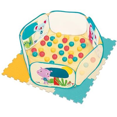 Ludi Aire de Jeu + Tapis 9 Dalles en Mousse 40 Balles Colorées Aire Pop-up Facile à Monter Installation Rapide Amortit les Chocs Accueille 2 Enfants dès 10 Mois - Publicité Ludi Aire de Jeu + Tapis 9 Dalles en Mousse 40 Balles Colorées Aire Pop-up Facile à Monter Installation Rapide Amortit les Chocs Accueille 2 Enfants dès 10 Mois - Publicité
