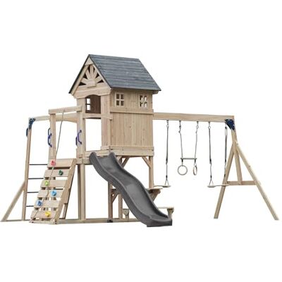 AXI Duncan Aire De Jeux en Bois, 2 Balançoires, 1 Toboggan Gris Maisonnette/Equipement De Jeux XXL pour Enfants avec Structure d'escalade, Barres Fixes Et Trapèze pour Le Jardin/Extérieur - Publicité AXI Duncan Aire De Jeux en Bois, 2 Balançoires, 1 Toboggan Gris Maisonnette/Equipement De Jeux XXL pour Enfants avec Structure d'escalade, Barres Fixes Et Trapèze pour Le Jardin/Extérieur - Publicité