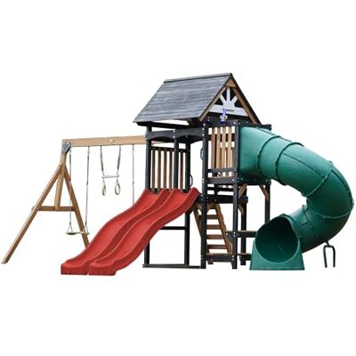 AXI Cody Aire De Jeux en Bois, 2 Balançoires, Toboggan Tubulaire Et Double Toboggan Rouge Maisonnette XXL pour Enfants avec Structure d'escalade Et Trapèze pour Le Jardin - Publicité AXI Cody Aire De Jeux en Bois, 2 Balançoires, Toboggan Tubulaire Et Double Toboggan Rouge Maisonnette XXL pour Enfants avec Structure d'escalade Et Trapèze pour Le Jardin - Publicité