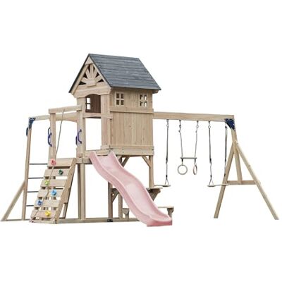 AXI Duncan Aire De Jeux en Bois, 2 Balançoires, 1 Toboggan Rose Pastel Maisonnette/Equipement De Jeux XXL pour Enfants avec Structure d'escalade, Barres Fixes Et Trapèze pour Le Jardin - Publicité AXI Duncan Aire De Jeux en Bois, 2 Balançoires, 1 Toboggan Rose Pastel Maisonnette/Equipement De Jeux XXL pour Enfants avec Structure d'escalade, Barres Fixes Et Trapèze pour Le Jardin - Publicité
