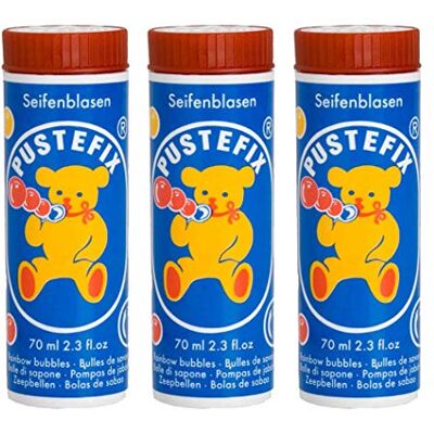 Pustefix Lot de 3 boîtes de bulles de savon 70 ml Fabriquées en Allemagne Pour enfants et adultes - Publicité Pustefix Lot de 3 boîtes de bulles de savon 70 ml Fabriquées en Allemagne Pour enfants et adultes - Publicité