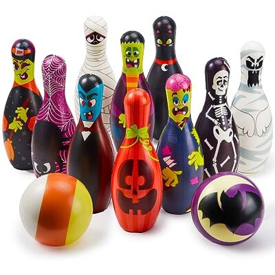 JOYIN Ensemble de bowling en mousse d'Halloween pour enfants, fournitures de fête, fête de réunion, événements de jour de jeu, jeu de jouets d'intérieur et d'extérieur avec 10 broches et 2 balles - Publicité JOYIN Ensemble de bowling en mousse d'Halloween pour enfants, fournitures de fête, fête de réunion, événements de jour de jeu, jeu de jouets d'intérieur et d'extérieur avec 10 broches et 2 balles - Publicité