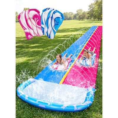 JOYIN Toboggan Aquatique de 22,5 pieds/685.8cm avec 2 bodyboards, Toboggan de pelouse d'été avec arroseur intégré, Jouet d'eau extérieur pour Enfants, Bleu, Rose - Publicité JOYIN Toboggan Aquatique de 22,5 pieds/685.8cm avec 2 bodyboards, Toboggan de pelouse d'été avec arroseur intégré, Jouet d'eau extérieur pour Enfants, Bleu, Rose - Publicité