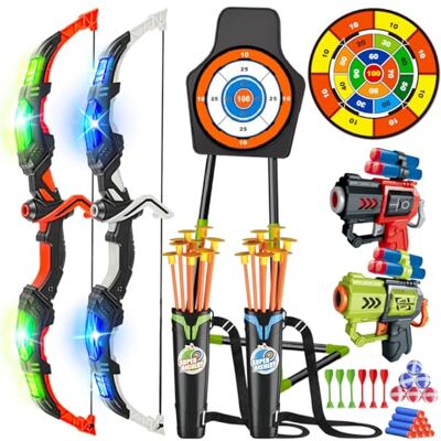 VATOS 2 Pack Arc et Flèche Jouet pour 3-12 Ans Garçons Filles, Jouet de Tir à l'arc Lumineux avec Coupe Suction Cible Debout & 29 in Dart Board, Jouets d'Activité d'Intérieur et d'Extérieur Cadeau - Publicité VATOS 2 Pack Arc et Flèche Jouet pour 3-12 Ans Garçons Filles, Jouet de Tir à l'arc Lumineux avec Coupe Suction Cible Debout & 29 in Dart Board, Jouets d'Activité d'Intérieur et d'Extérieur Cadeau - Publicité