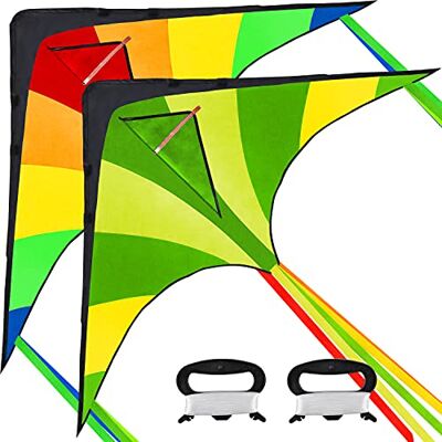 JOYIN Lot de 2 grands cerfs-volants Delta – Vert et multicolore, faciles à voler pour enfants et adultes avec ficelle de 80 m – Cerf-volant de plage pour jeux de plein air et jouets de plage - Publicité JOYIN Lot de 2 grands cerfs-volants Delta – Vert et multicolore, faciles à voler pour enfants et adultes avec ficelle de 80 m – Cerf-volant de plage pour jeux de plein air et jouets de plage - Publicité