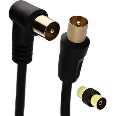 kenable Câble Antenne TV RF Coaxial Fiche Coudée 90° avec Coupleur Gold pour TNT Satellite 2m Noir - Publicité kenable Câble Antenne TV RF Coaxial Fiche Coudée 90° avec Coupleur Gold pour TNT Satellite 2m Noir - Publicité