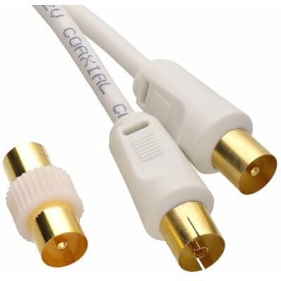kenable Rallonge Câble Antenne TV RF Mâle vers Femelle avec Coupleur Mâle-Mâle 75 Ohm Blanc 1m - Publicité kenable Rallonge Câble Antenne TV RF Mâle vers Femelle avec Coupleur Mâle-Mâle 75 Ohm Blanc 1m - Publicité