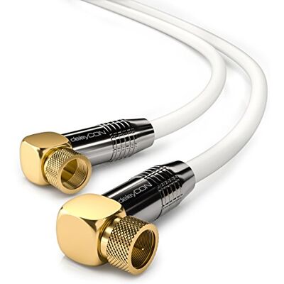 deleyCON 4m SAT Câble Antenne 4K Ultra-HD Full HD HDTV Câble Satellite Coaxial 2x Coudé F Fiche (90° Degrés) vers F Fiche (90° Degrés) Connecteur Métallique Blanc - Publicité deleyCON 4m SAT Câble Antenne 4K Ultra-HD Full HD HDTV Câble Satellite Coaxial 2x Coudé F Fiche (90° Degrés) vers F Fiche (90° Degrés) Connecteur Métallique Blanc - Publicité
