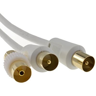 kenable Câble Antenne TV RF Coaxial Mâle vers Mâle avec Coupleur Fiche à Fiche pour TNT Freeview 30m Blanc - Publicité kenable Câble Antenne TV RF Coaxial Mâle vers Mâle avec Coupleur Fiche à Fiche pour TNT Freeview 30m Blanc - Publicité
