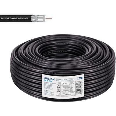 Edision OCX-50 Câble coaxial 50m, Câble d'antenne TV Externe/Interne PE Noir, Cuivre CU/AL, 17PAtC, CPR Fca, Classe A, Câble Sat, pour DVB-S2, DVB-T/T2, DVB-C, RADIO, Bobine 50m - Publicité Edision OCX-50 Câble coaxial 50m, Câble d'antenne TV Externe/Interne PE Noir, Cuivre CU/AL, 17PAtC, CPR Fca, Classe A, Câble Sat, pour DVB-S2, DVB-T/T2, DVB-C, RADIO, Bobine 50m - Publicité