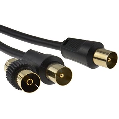 kenable Câble Antenne TV Coaxial Mâle vers Mâle avec Coupleur Femelle Connecteurs Dorés Freeview TNT 1m Noir - Publicité kenable Câble Antenne TV Coaxial Mâle vers Mâle avec Coupleur Femelle Connecteurs Dorés Freeview TNT 1m Noir - Publicité
