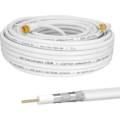 HB-DIGITAL Câble coaxial satellite 25 m en acier cuivre CCS Ø 7 mm 135 dB 75Ω Ohm Câble d'antenne satellite quadruple blindage pour installations DVB-S/S2 DVB-C/C2 DVB-T/T2 DAB+ Radio BK Blanc - Publicité HB-DIGITAL Câble coaxial satellite 25 m en acier cuivre CCS Ø 7 mm 135 dB 75Ω Ohm Câble d'antenne satellite quadruple blindage pour installations DVB-S/S2 DVB-C/C2 DVB-T/T2 DAB+ Radio BK Blanc - Publicité