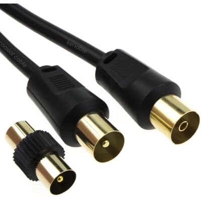 kenable Rallonge Coaxiale RF Mâle vers Femelle avec Coupleur pour TV TNT Antenne Satellite 75 Ohm Noir 5m - Publicité kenable Rallonge Coaxiale RF Mâle vers Femelle avec Coupleur pour TV TNT Antenne Satellite 75 Ohm Noir 5m - Publicité