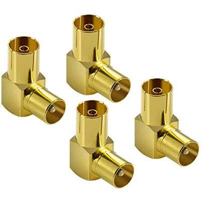 POPPSTAR 4x Adaptateur TV coaxial coudé 90° (fiche IEC vers embase IEC), fiche TV pour radio/TV/satellite, dorés - Publicité POPPSTAR 4x Adaptateur TV coaxial coudé 90° (fiche IEC vers embase IEC), fiche TV pour radio/TV/satellite, dorés - Publicité