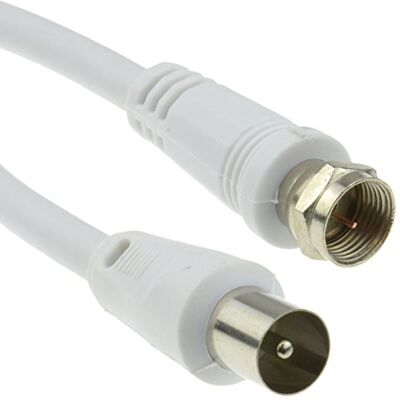 kenable Câble Coaxial Satellite TV Fiche F vers RF Mâle RG59 75 Ohm 2m Blanc - Publicité kenable Câble Coaxial Satellite TV Fiche F vers RF Mâle RG59 75 Ohm 2m Blanc - Publicité