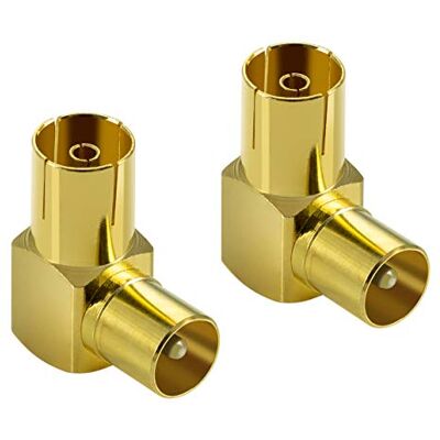 POPPSTAR 2x Adaptateur TV coaxial coudé 90° (fiche IEC vers embase IEC), fiche TV pour radio/TV/satellite, dorés - Publicité POPPSTAR 2x Adaptateur TV coaxial coudé 90° (fiche IEC vers embase IEC), fiche TV pour radio/TV/satellite, dorés - Publicité