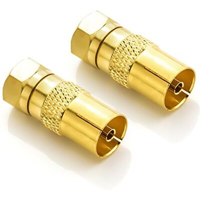 deleyCON Lot de 2 adaptateurs d'antenne satellite vers SAT Fiche F vers prise IEC femelle Connecteur coaxial Câble satellite plaqué or - Publicité deleyCON Lot de 2 adaptateurs d'antenne satellite vers SAT Fiche F vers prise IEC femelle Connecteur coaxial Câble satellite plaqué or - Publicité