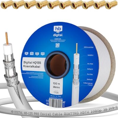 HB-DIGITAL 100m Câble Coaxial HQ-135 Câble d'Antenne 135dB Câble Sat 8K 4K UHD 4 Fois Blindé pour Les Systèmes DVB-S / S2 DVB-C / C2 DVB-T / T2 Dab+ Radio BK + 10 F-Plug Gratuit - Publicité HB-DIGITAL 100m Câble Coaxial HQ-135 Câble d'Antenne 135dB Câble Sat 8K 4K UHD 4 Fois Blindé pour Les Systèmes DVB-S / S2 DVB-C / C2 DVB-T / T2 Dab+ Radio BK + 10 F-Plug Gratuit - Publicité