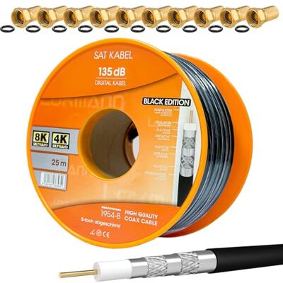 HB-DIGITAL Set 25m de câble coaxial Sat 135db Noir + 10x F-Plug plaqué Or CCS (Steel-Copper) Câble d'antenne Satellite 5 Fois blindé pour DVB-S/S2 DVB-C/C2 DVB-T/T2 Dab+ Radio BK Systems - Publicité HB-DIGITAL Set 25m de câble coaxial Sat 135db Noir + 10x F-Plug plaqué Or CCS (Steel-Copper) Câble d'antenne Satellite 5 Fois blindé pour DVB-S/S2 DVB-C/C2 DVB-T/T2 Dab+ Radio BK Systems - Publicité