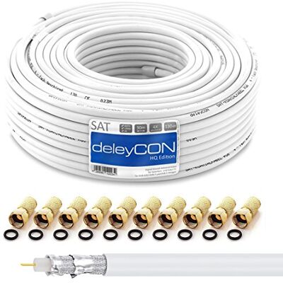 deleyCON 30m HQ Câble Coaxial Satellite SAT 130dB Blindé 4 Couches DVB-S DVB-S2 DVB-T DVB-C 4K 1080p FULL HD HDTV + 10 Connecteurs F Plaqués Or - Publicité deleyCON 30m HQ Câble Coaxial Satellite SAT 130dB Blindé 4 Couches DVB-S DVB-S2 DVB-T DVB-C 4K 1080p FULL HD HDTV + 10 Connecteurs F Plaqués Or - Publicité