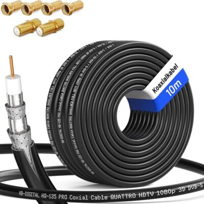 HB-DIGITAL Câble coaxial SAT HQ135 PRO de 10 m avec 2 connecteurs F + 4 fiches F plaquées or gratuits Câble d'antenne satellite quadruple blindage pour installations DVB-S/S2 DVB-C/C2 DVB-T/T2 DAB + - Publicité HB-DIGITAL Câble coaxial SAT HQ135 PRO de 10 m avec 2 connecteurs F + 4 fiches F plaquées or gratuits Câble d'antenne satellite quadruple blindage pour installations DVB-S/S2 DVB-C/C2 DVB-T/T2 DAB + - Publicité