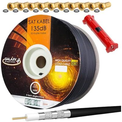 HB-DIGITAL Set 100m de câble coaxial SAT 135db Noir + 10x F-Plug plaqué or + 1x Wire Stripper CU Pure Copper Satellite Antenna Cable 5-Fold Shielded for DVB-S/S2 -C/C2 -T/T2 DAB+ Radio Systems - Publicité HB-DIGITAL Set 100m de câble coaxial SAT 135db Noir + 10x F-Plug plaqué or + 1x Wire Stripper CU Pure Copper Satellite Antenna Cable 5-Fold Shielded for DVB-S/S2 -C/C2 -T/T2 DAB+ Radio Systems - Publicité