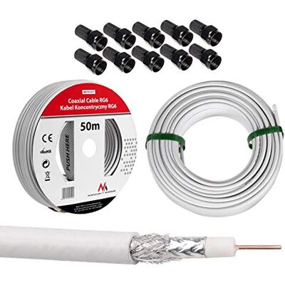 Maclean MCTV-571 Câble satellite Câble d'antenne satellite Câble coaxial RG6 1.0CSS Câble d'antenne SAT AV (50m + 10x F-connecteur) - Publicité Maclean MCTV-571 Câble satellite Câble d'antenne satellite Câble coaxial RG6 1.0CSS Câble d'antenne SAT AV (50m + 10x F-connecteur) - Publicité