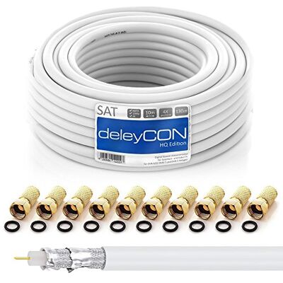 deleyCON 10m HQ Câble Coaxial Satellite SAT 130dB Blindé 4 Couches DVB-S DVB-S2 DVB-T DVB-C 4K 1080p FULL HD HDTV + 10 Connecteurs F Plaqués Or - Publicité deleyCON 10m HQ Câble Coaxial Satellite SAT 130dB Blindé 4 Couches DVB-S DVB-S2 DVB-T DVB-C 4K 1080p FULL HD HDTV + 10 Connecteurs F Plaqués Or - Publicité