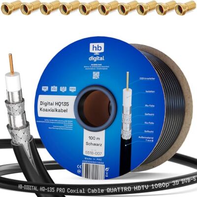 HB-DIGITAL 100m Câble Coaxial HQ-135 Câble d'Antenne 135dB Câble SAT 8K 4K UHD 4 Fois Blindé Pour les Systèmes DVB-S / S2 DVB-C / C2 DVB-T / T2 DAB+ Radio BK + 10 F-Plug GRATUIT - Publicité HB-DIGITAL 100m Câble Coaxial HQ-135 Câble d'Antenne 135dB Câble SAT 8K 4K UHD 4 Fois Blindé Pour les Systèmes DVB-S / S2 DVB-C / C2 DVB-T / T2 DAB+ Radio BK + 10 F-Plug GRATUIT - Publicité