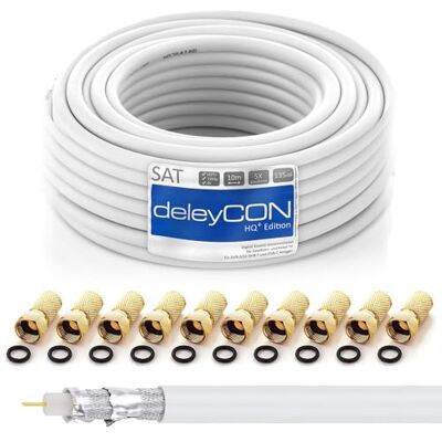 deleyCON 10m HQ+ Câble Coaxial Satellite SAT 135dB Blindé 5 Couches DVB-S DVB-S2 DVB-T DVB-C 4K 1080p FULL HD HDTV + 10 Connecteurs F Plaqués Or - Publicité deleyCON 10m HQ+ Câble Coaxial Satellite SAT 135dB Blindé 5 Couches DVB-S DVB-S2 DVB-T DVB-C 4K 1080p FULL HD HDTV + 10 Connecteurs F Plaqués Or - Publicité