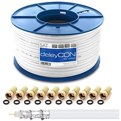 deleyCON 100m HQ+ Câble Coaxial Satellite SAT 135dB Blindé 5 Couches DVB-S DVB-S2 DVB-T DVB-C 4K 1080p FULL HD HDTV + 10 Connecteurs F Plaqués Or - Publicité deleyCON 100m HQ+ Câble Coaxial Satellite SAT 135dB Blindé 5 Couches DVB-S DVB-S2 DVB-T DVB-C 4K 1080p FULL HD HDTV + 10 Connecteurs F Plaqués Or - Publicité